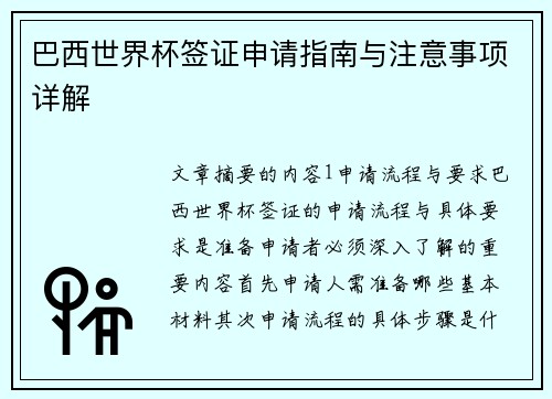 巴西世界杯签证申请指南与注意事项详解