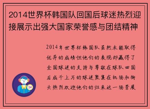 2014世界杯韩国队回国后球迷热烈迎接展示出强大国家荣誉感与团结精神