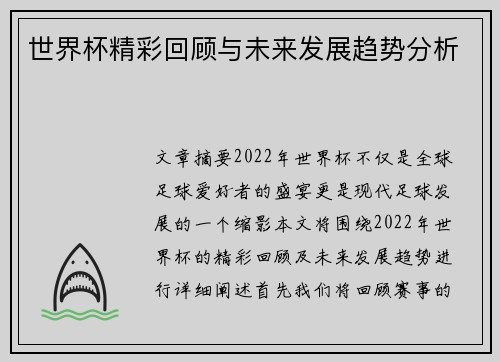 世界杯精彩回顾与未来发展趋势分析